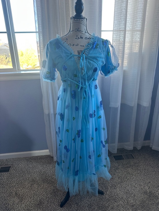 Amazon Dresses & Skirts - Amazon Light Blue Tulle Maxi Dress with Sequin Floral Accents